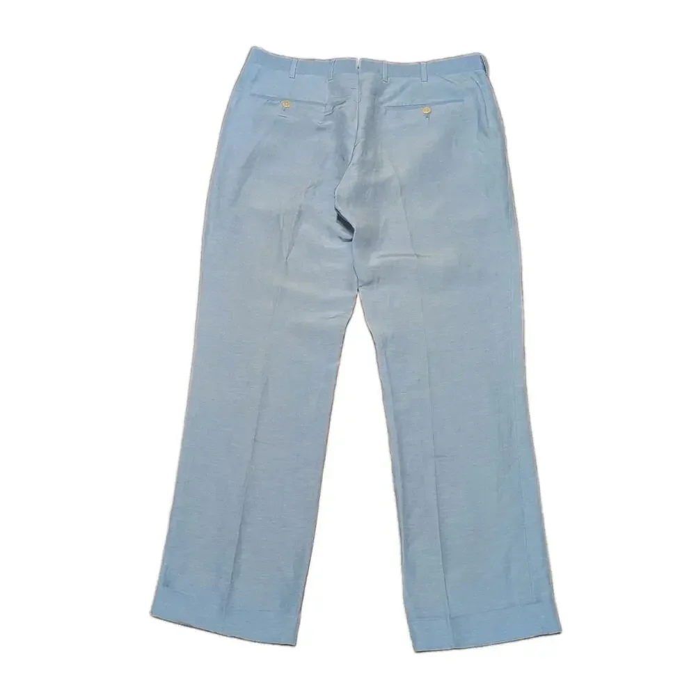 Ralph Lauren Purple Label Linen Silk Pants 34x30 Blue Trousers Cuffed *Flaw